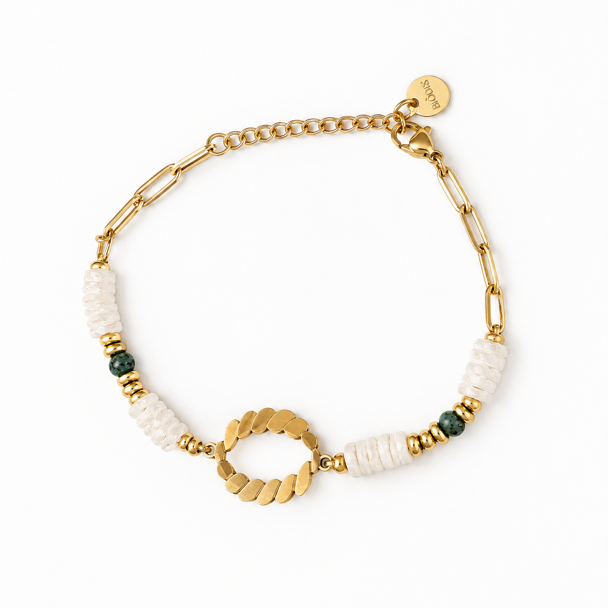 Bracelet Coquillage Jade Doré – Acier Inoxydable