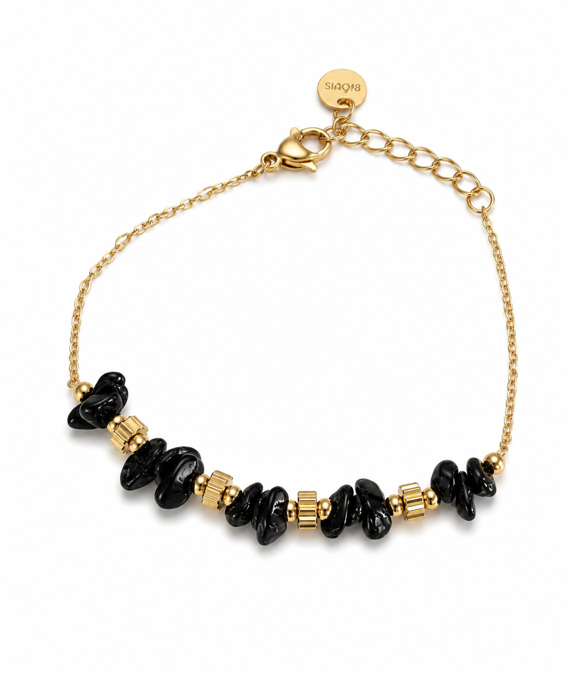 Bracelet Noir Élégance – Acier inoxydable doré & pierres noires