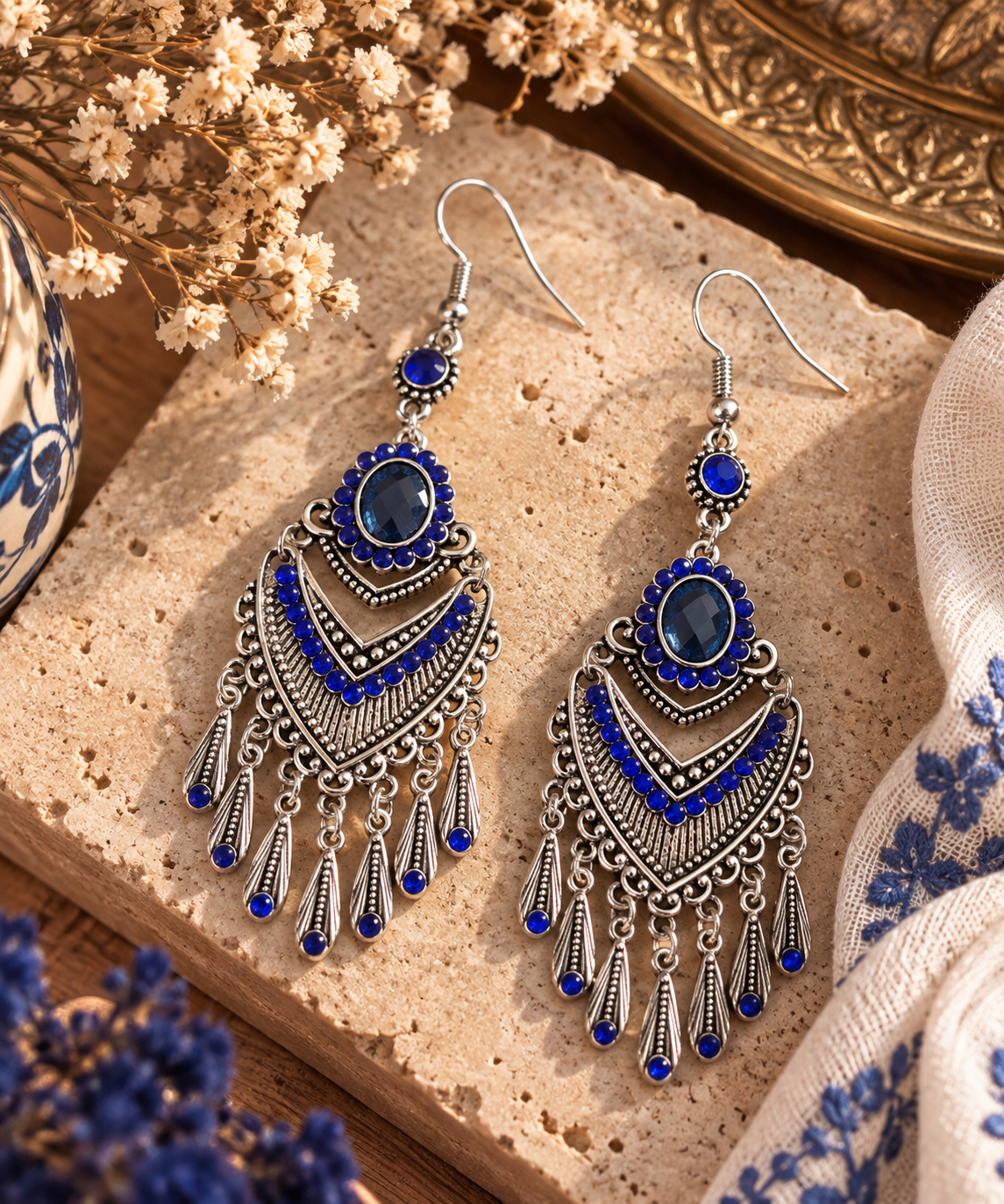 Boucles d’oreilles Daphné – Bleu & Argenté
