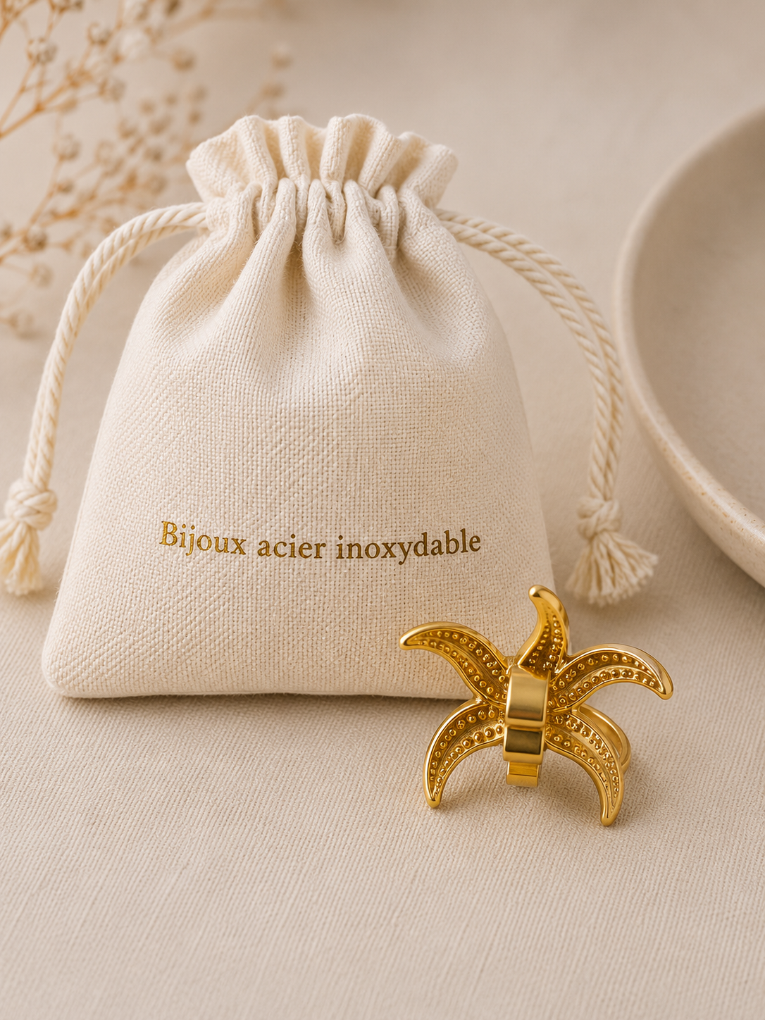 Bague Étoile de Mer Dorée Ajustable