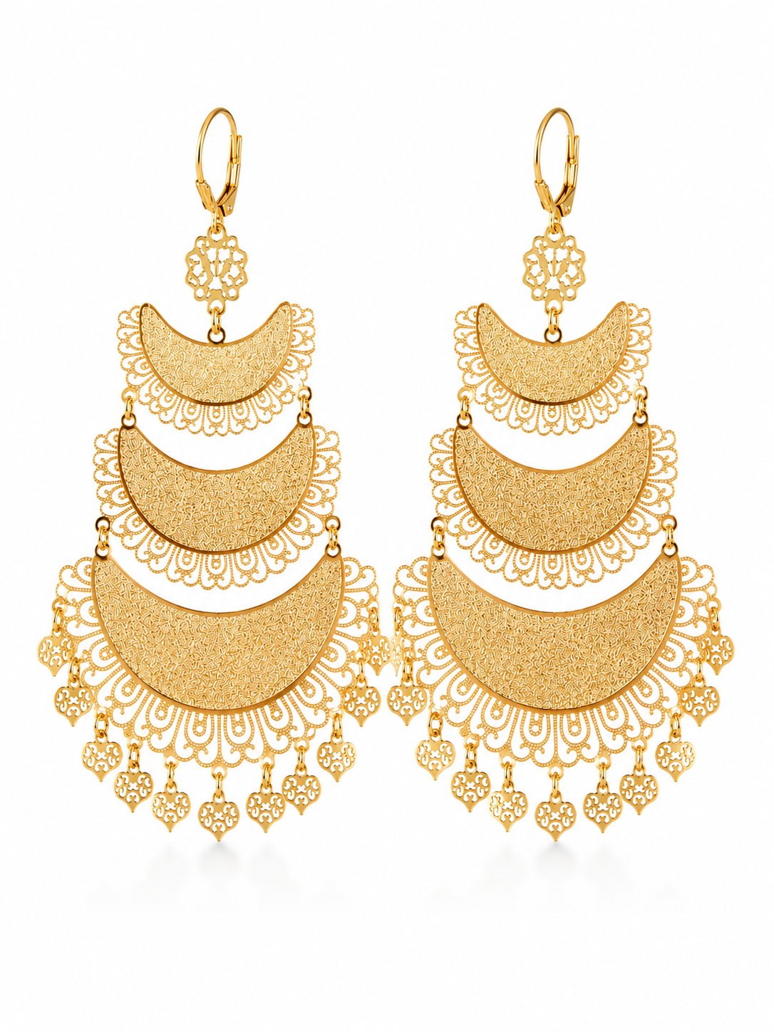 Boucles d’Oreilles Bohème Dorées Cœur – Acier Inoxydable