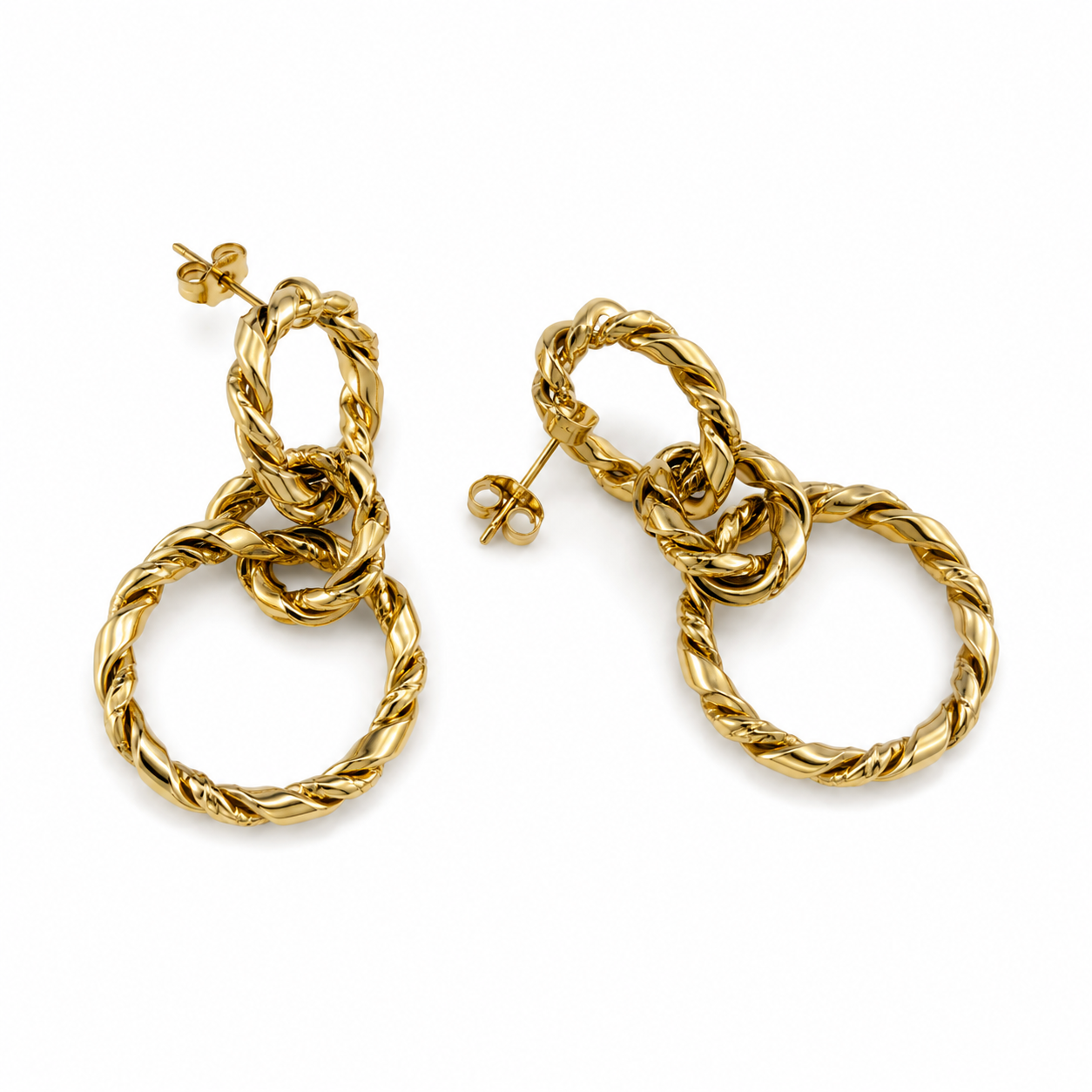 Boucles d’oreilles Double Anneaux Gold – Acier Inoxydable