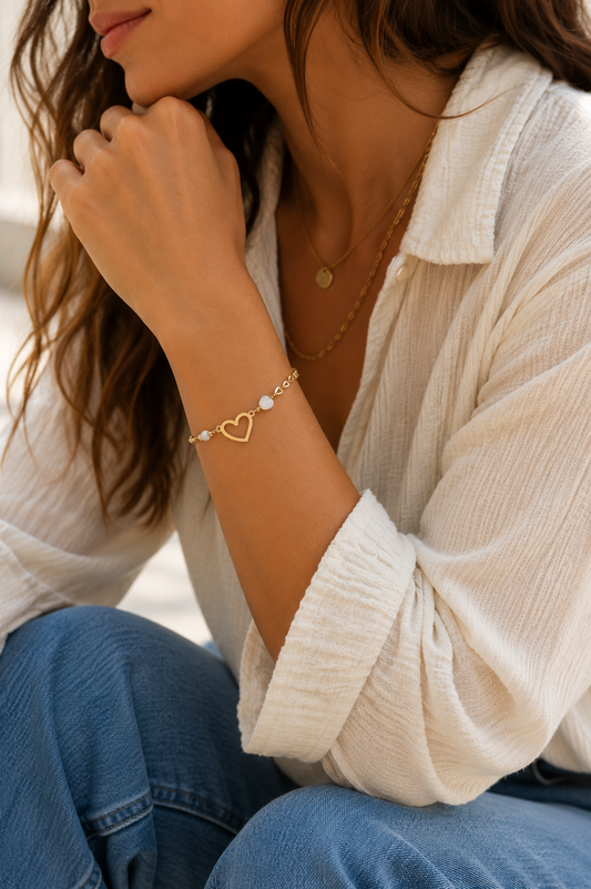 Bracelet Cœur Acier Inoxydable Doré