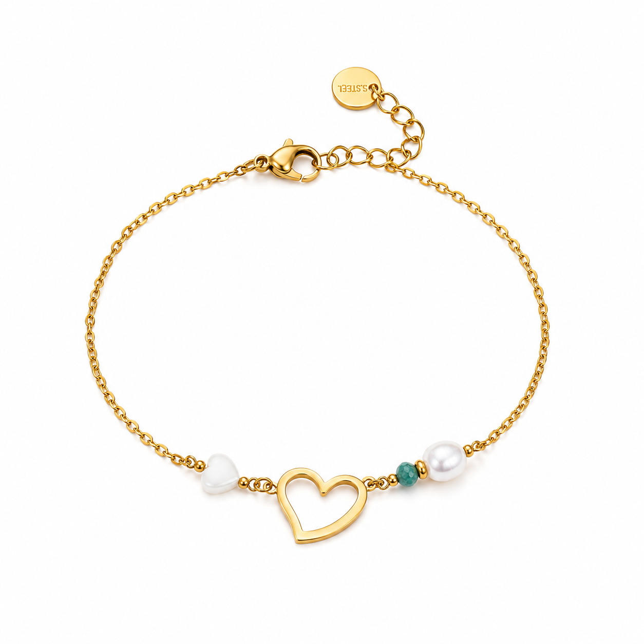 Bracelet Cœur Perlé Doré – Acier Inoxydable