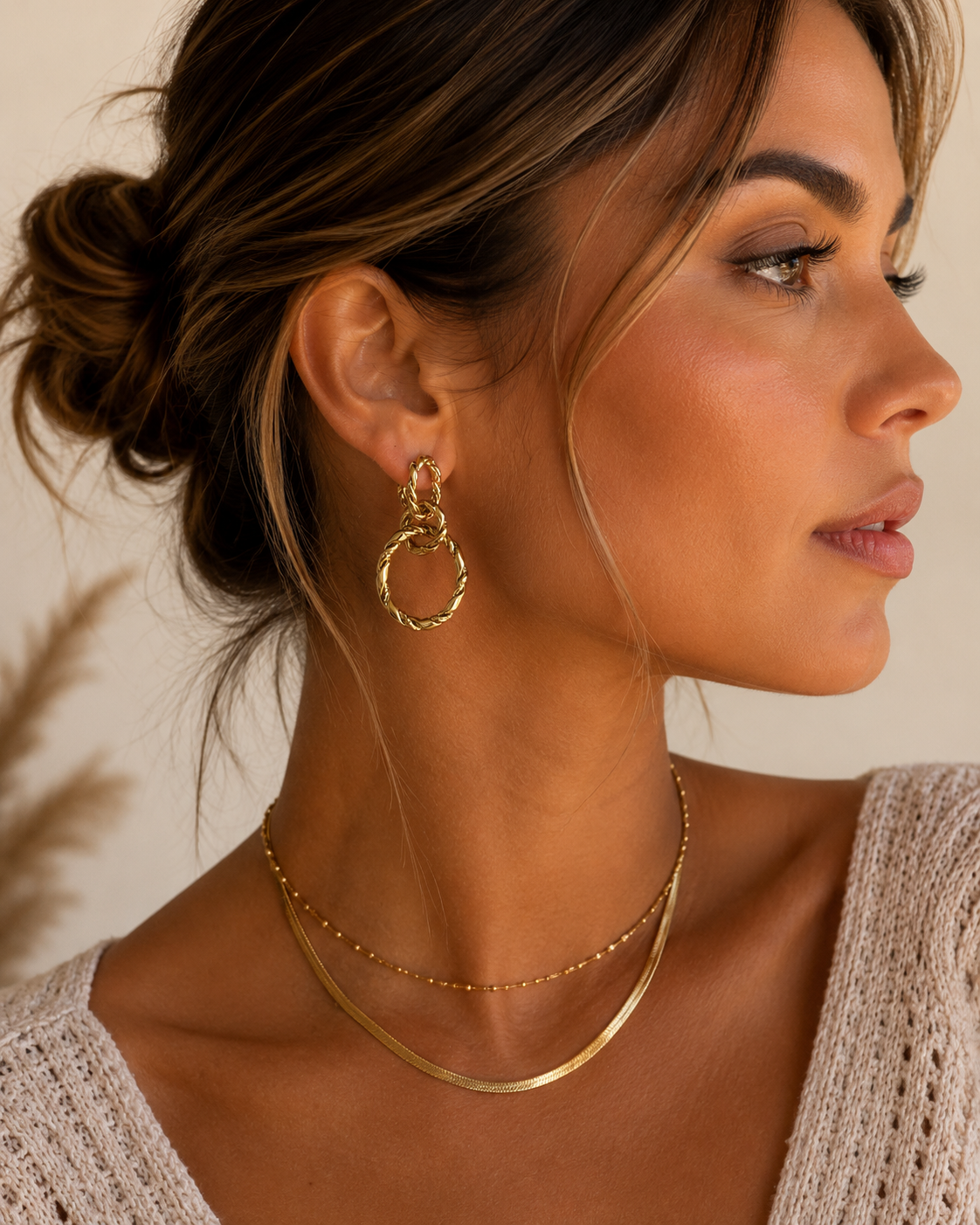 Boucles d’oreilles Double Anneaux Gold – Acier Inoxydable