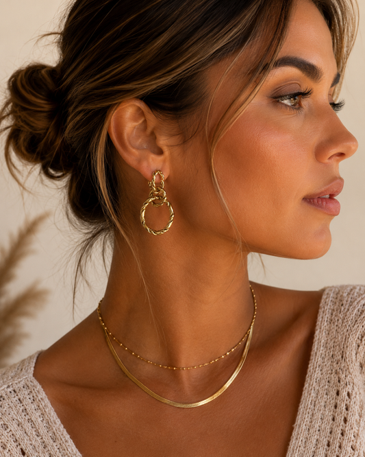 Boucles d’oreilles Double Anneaux Gold – Acier Inoxydable