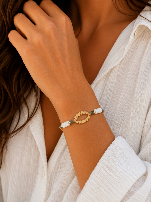 Bracelet Coquillage Jade Doré – Acier Inoxydable