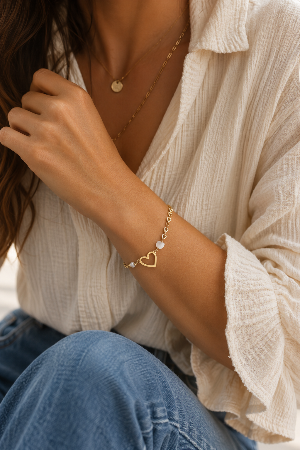 Bracelet Cœur Acier Inoxydable Doré