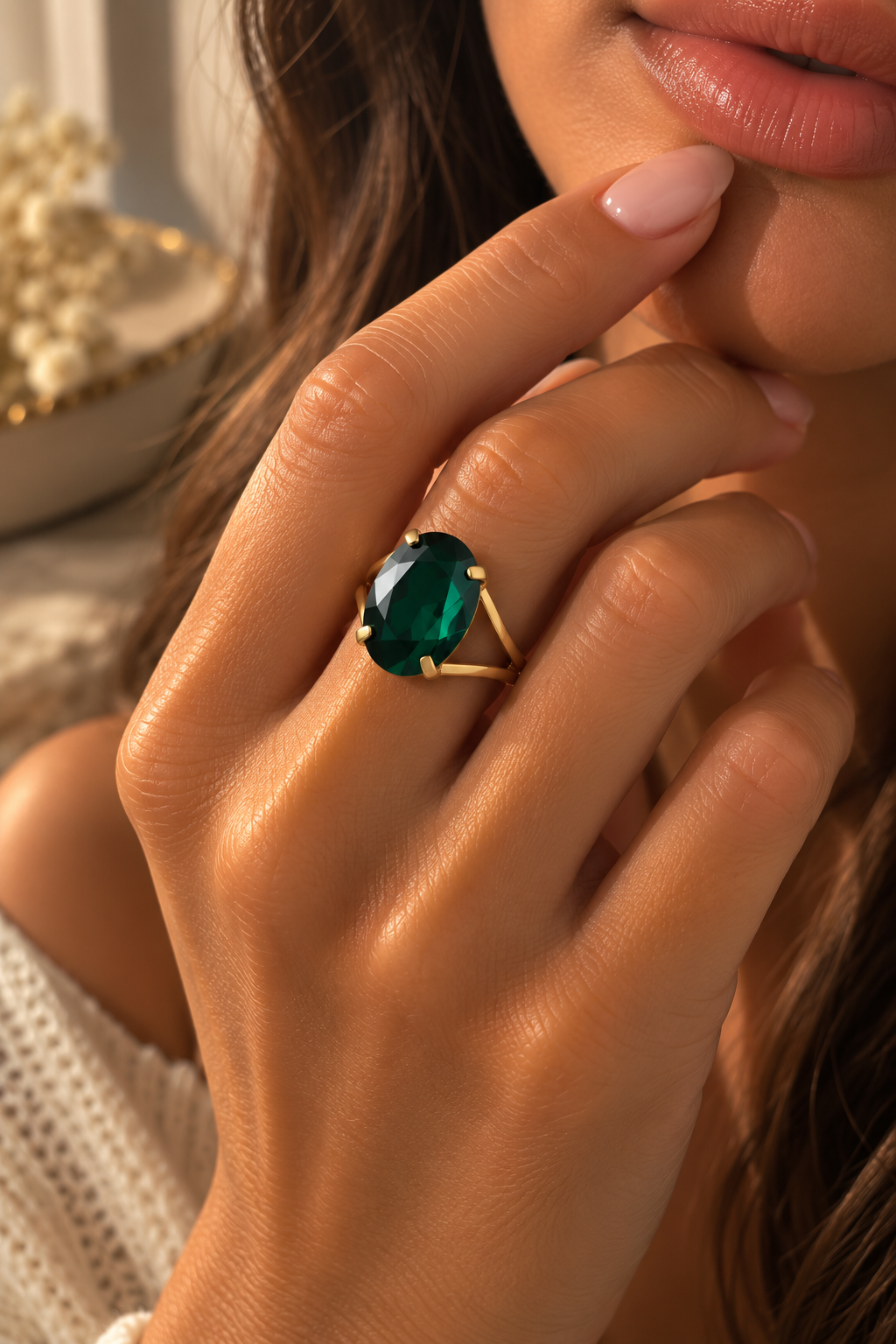 Bague Ginevra – Vert Émeraude & Doré
