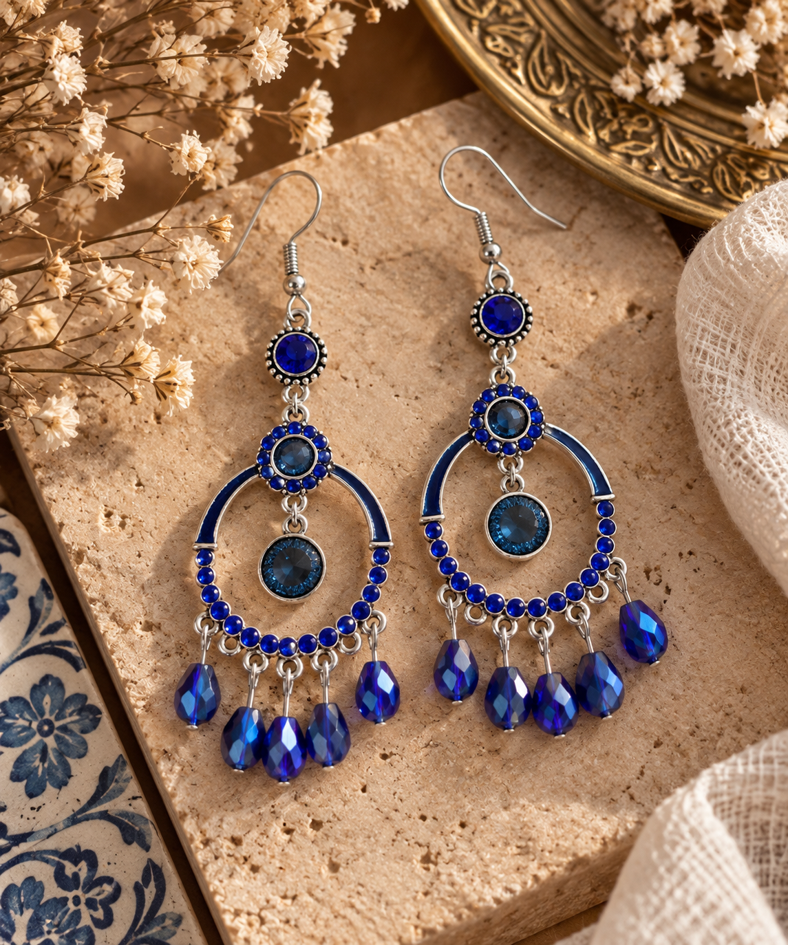 Boucles d’oreilles Nerea – Bleu & Argenté