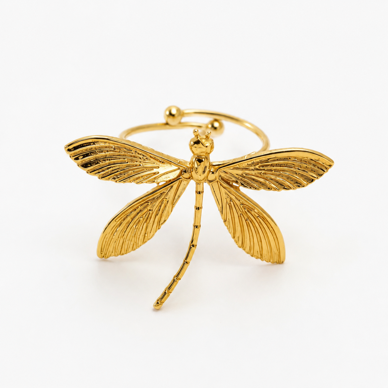Bague Libellule Dorée Ajustable – Acier Inoxydable