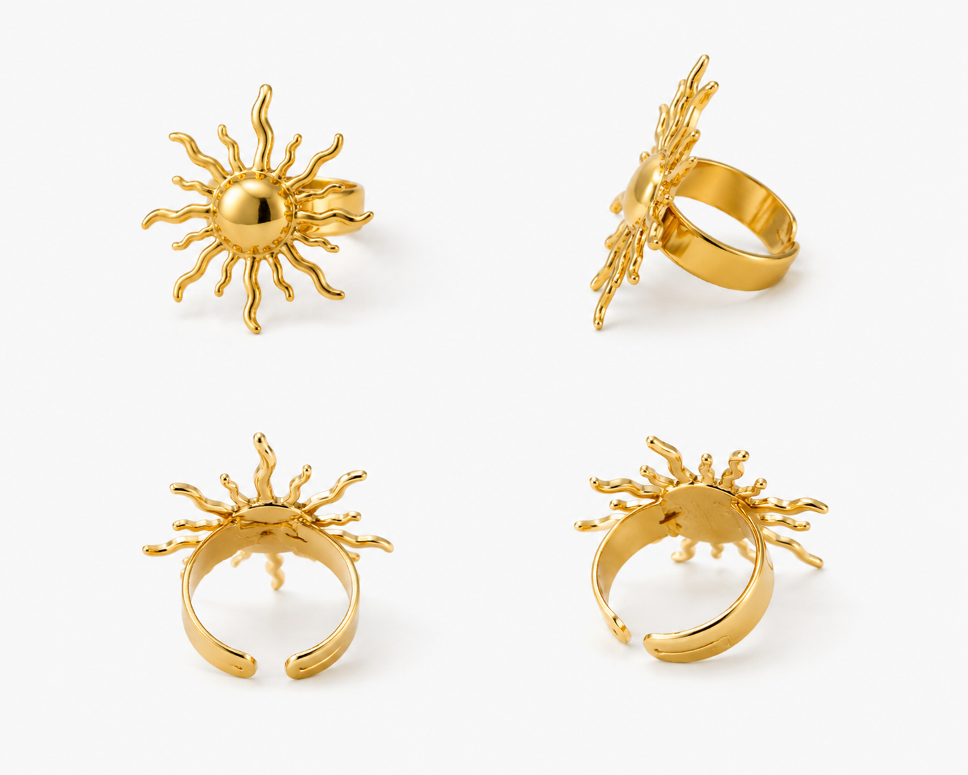 Bague Soleil Dorée Ajustable – Acier Inoxydable