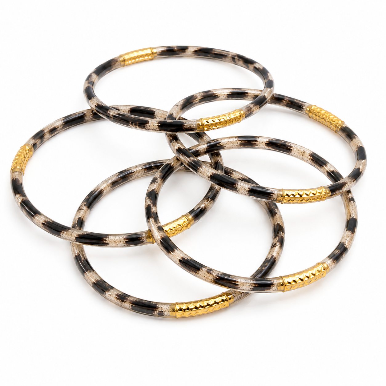 Bracelet Jonc Léopard Doré – Lot de 5 Bracelets Élégants