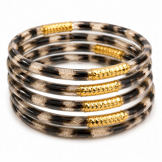 Bracelet Jonc Léopard Doré – Lot de 5 Bracelets Élégants